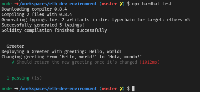 VS Code Terminal - Hardhat test output